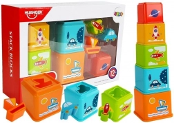 Összerakható poharak járműképekkel és formaválogatóval babáknak