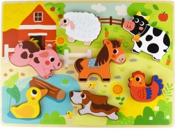 Fából készült Montessori beillesztős puzzle – Farm, TOOKY TOY
