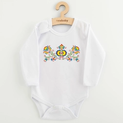 Népi mintás baba body – NEW BABY, 74-es méret (6–9 hónap)