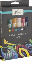 NASSAU FINE ART kétvégű akril markerek, 6 szín
