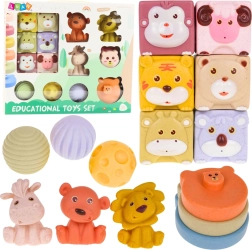 Puha, állatos szenzoros építőkészlet öko gumiból, 18 db