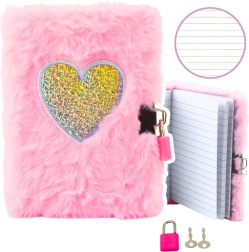 Plüss napló zárral, rózsaszín szív A6, 80 lap
