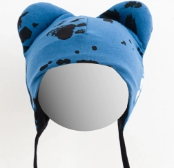 Újszülött pamut sapka fülecskékkel NEW BABY Mancs kék