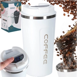 Fehér, 500 ml-es hőtartó utazóbögre ivócsőrrel és LED kijelzővel