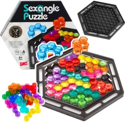 Logikai játék SEXANGLE PUZZLE – hatszögletű tetris 16 darabbal és 112 feladattal
