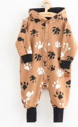 Újszülött pamut overál kapucnival és fülecskékkel NEW BABY, mustárszínű