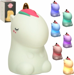 Szilikon érintésvezérlésű gyerek éjjeli lámpa, unikornis RGB, fehér