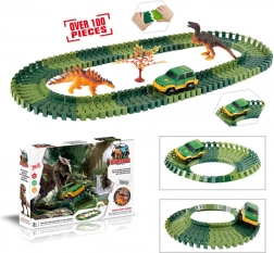Változatos dinoszauruszos pálya – 100 darab, világító autóval