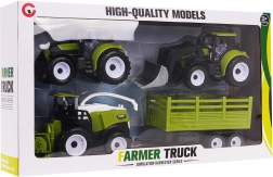 Gyermek mezőgazdasági járműkészlet traktorokkal, kombájnnal és pótkocsival