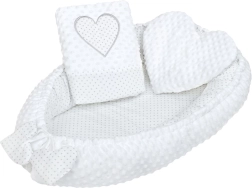 Luxus babafészek párnával és takaróval New Baby Minky Szívecske fehér