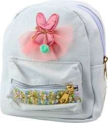 Gyerek hátizsák nyuszival és díszszalaggal fehér