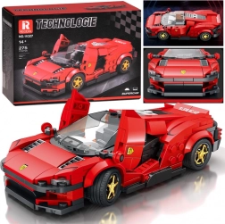 Technikai építőkészlet – futurisztikus piros szuperautó felnyíló ajtókkal, 275 darab