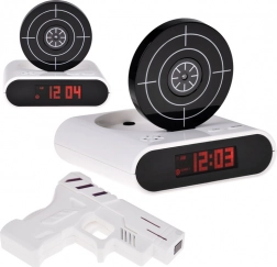 Ébresztőóra céltáblával és pisztollyal, játék és saját riasztás felvétele