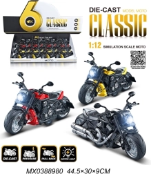 Fém motorbicikli modell 1:12 fénnyel és felhúzós (pull-back) mechanizmussal