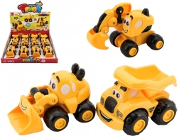 műanyag építőjármű a legkisebbeknek, 9 cm, 3 féle, szabadonfutós, 12 db dobozban