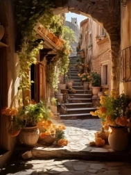 Gyémántfestés virágokkal díszített utca 30 × 40 cm