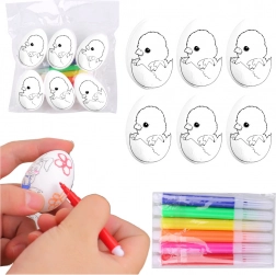 Polisztirol húsvéti tojások festéshez filctollakkal, csibe a tojásban, 6 db