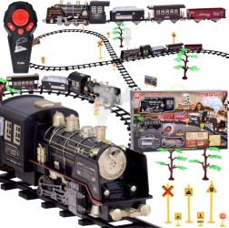 Nagy retro vonat távirányítós mozdonnyal fényekkel és gőzzel