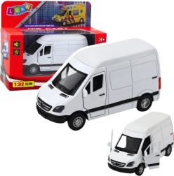 Fém furgon 1:32 felhúzós meghajtással, fényekkel és hangokkal – fehér