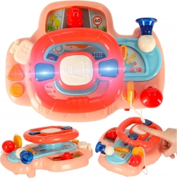 Interaktív rózsaszín kormány gyerekeknek babakocsira, hangokkal és fényekkel