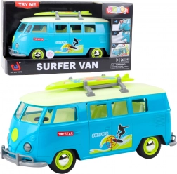 Surfer van – fény- és hanghatású mikrobusz levehető szörfdeszkával, türkiz