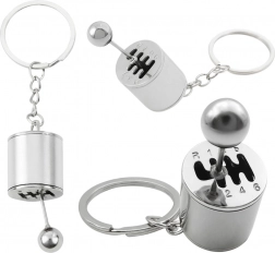 Fém sebességváltó alakú kulcstartó, ezüst