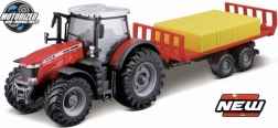 Bburago 10 cm Farm traktor Massey Ferguson 8740S bálaszállító pótkocsival