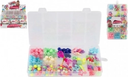 Színes műanyag gyöngykészlet zsinórral, praktikus rendeződobozban