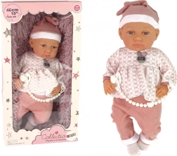 Élethű baba 46 cm kék ruhácskával és cumival