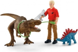 schleich dinosaurs – a tyrannosaurus rex támadása – játékkészlet t-rexszel, stegosaurusszal és kutatóval