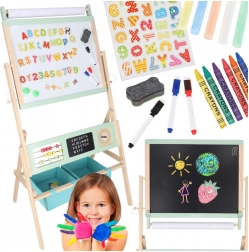 LULILO Kredo 3 az 1-ben kétoldalas fa gyerek tábla mágnesekkel, papírral és kosarakkal