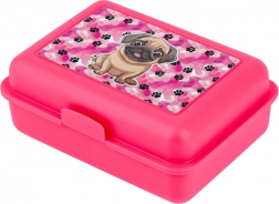 Rózsaszín uzsonnás doboz kutya illusztrációval
