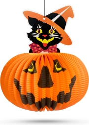Halloween-i papírlámpás tök- és macskamintával – 1 darab