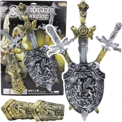 Lovagi készlet kardokkal, pajzzsal és védőkkel