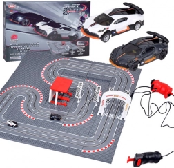 BUGATTI versenypálya építőkockákból, 2 autóval és kézi vezérlőkkel