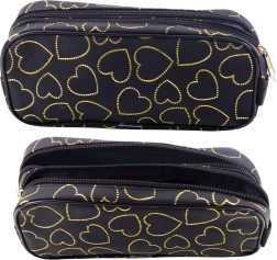 Fekete tolltartó arany szívekkel, két rekeszes