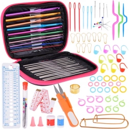 100 db horgoló készlet 0,6-6,5 mm horgokkal és kiegészítőkkel tokban