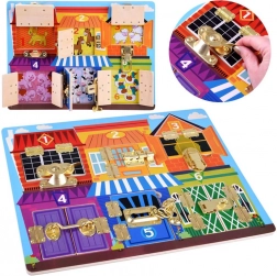 Fa érzékelő manipulációs tábla zárakkal és számokkal