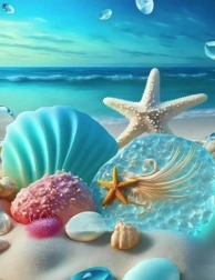 Gyémántszemes festés tengeri csillag és kagylók 30 × 40 cm