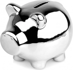 Ezüstszínű kerámia malacpersely 11,5 × 9 cm