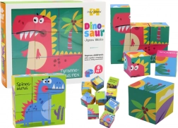 Oktató puzzle kockák 6 az 1-ben Dino világ, 9 darab