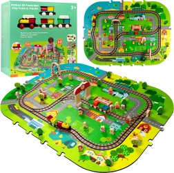 Habszivacs 3D városi játszóalátét elemes vonattal, sínekkel és kiegészítőkkel 56 db HUMBI