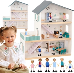 TOOKY TOY fa babaház figurákkal, 3 szint, FSC