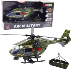 Katonai helikopter fényekkel és hangokkal 1:12 kampóval és hordággyal