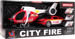 Tűzoltó helikopter és autó szett fényekkel és hangokkal