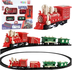 Klasszikus elemes vonat mozdonyból, vagonokból és sínekből – 13 darab