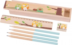 Bigjigs Toys bagoly mintás fa tolltartó – kék
