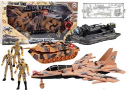 katonai játékkészlet tankkal, vadászgép és katonákkal hanghatásokkal