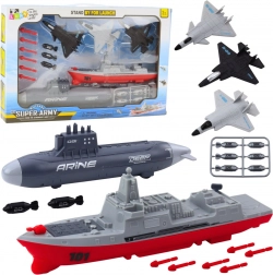 Gyermek katonai készlet repülőgép-hordozóval, tengeralattjáróval és vadászgépekkel