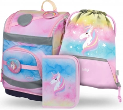 3 darabos BAAGL Zippy plus Rainbow Unicorn szett: iskolatáska, tolltartó és zsák